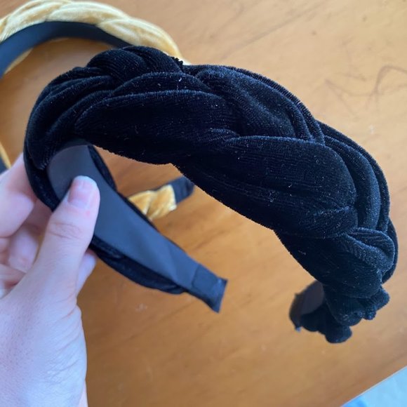 NWOT! Black & Mustard Yellow Twisted Velvet Headbands (SET OF 2!) - Picture 6 of 10